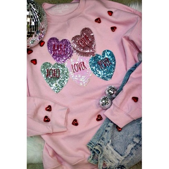 BRAND NEW WITH TAGS Sequin Conversation Hearts Sweatshirt - Picture 6 of 7